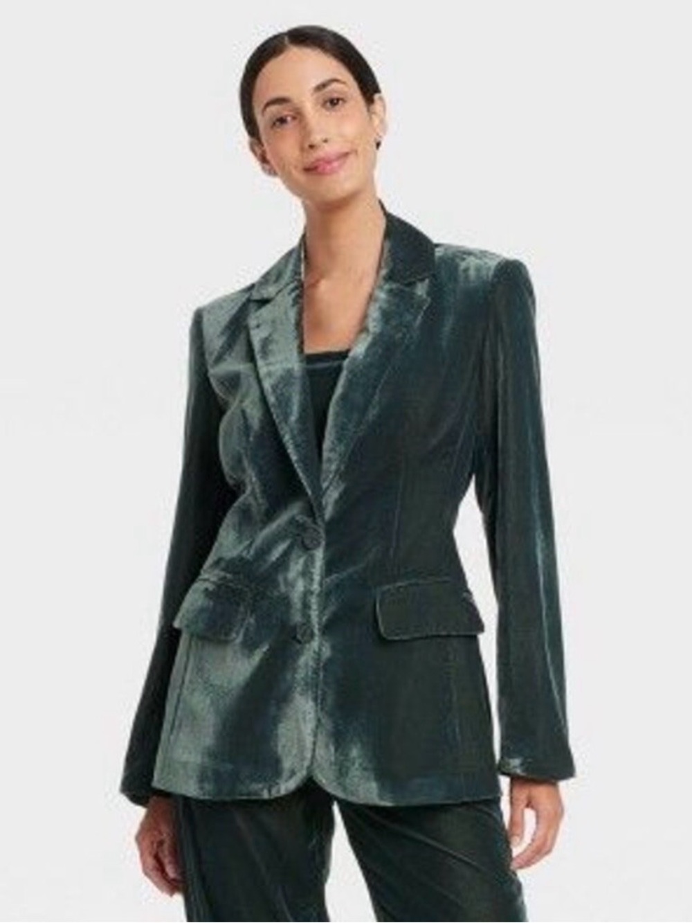 Women's Velvet Blazer Jacket - Deep Green